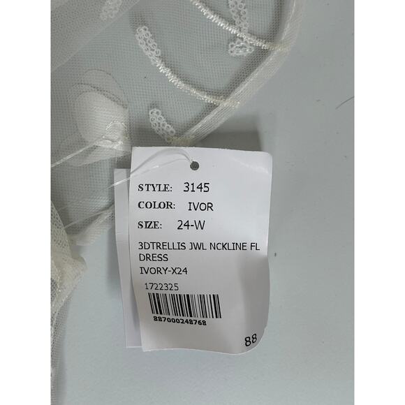 Dessy Collection NWT White 3D Floral Embroidered Puff Sleeve Maxi Dress 24W - Picture 6 of 8